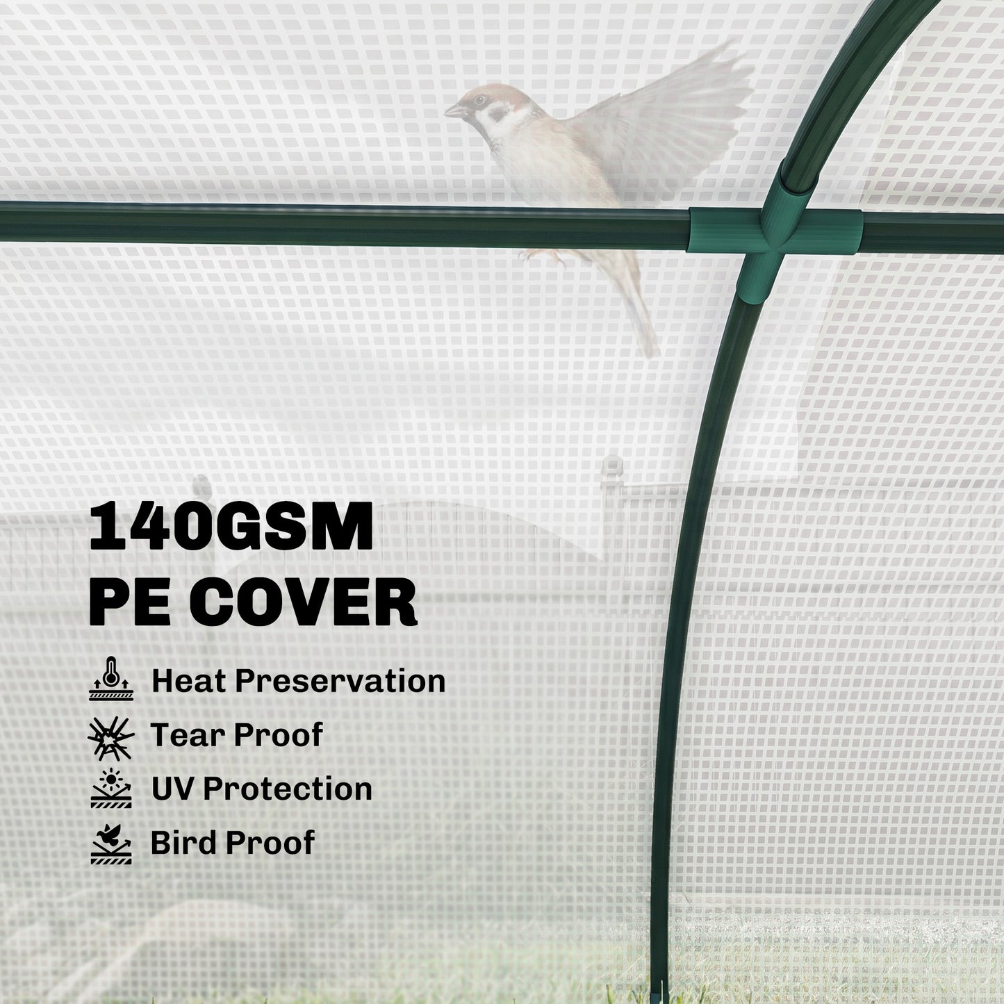 Portable Mini Greenhouse, Tunnel Growing Tent with 5 Mesh Windows and Steel Frame,7' x 3' x 2', White