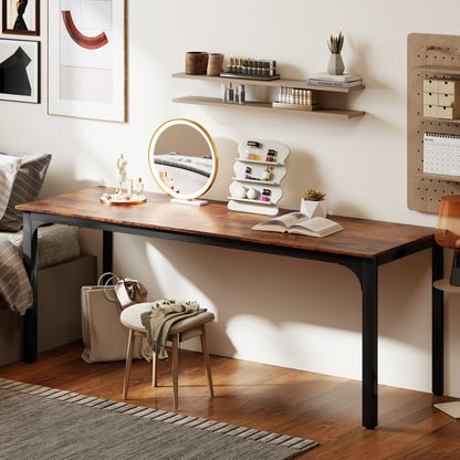 79" Computer Desk, Desktop Desk with Metal Legs, Rustic Brown