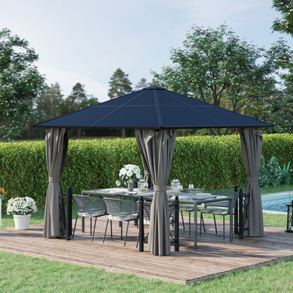 10' x 10' Hardtop Gazebo with PC Board Roof and Aluminum Frame, Patio Gazebo with Curtains and Netting for Party Wedding