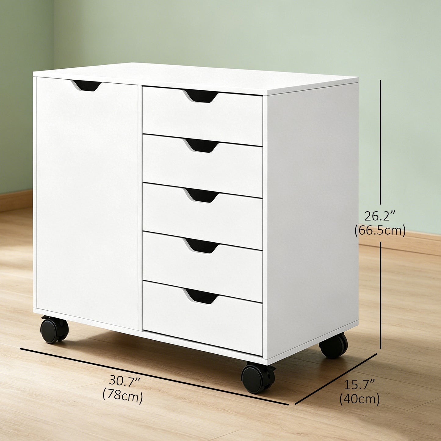Mobile Filing Cabinet with 5 Drawers, Door and Adjustable Shelf, Rolling File Cabinet, Printer Table for Study