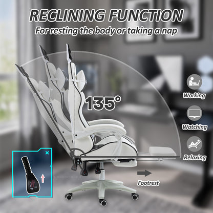 Cute Racing Gamer Chair, PU Leather Gaming Chair with Footrest, Headrest and Lumbar Support, Black