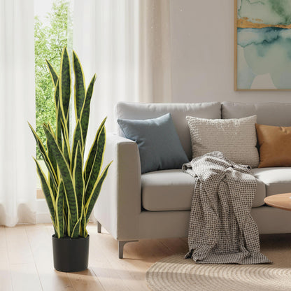 Artificial Tree, 35.4" Artificial Snake Plant with 21 Leaves in Pot for Home, Office, and Living Room, Green