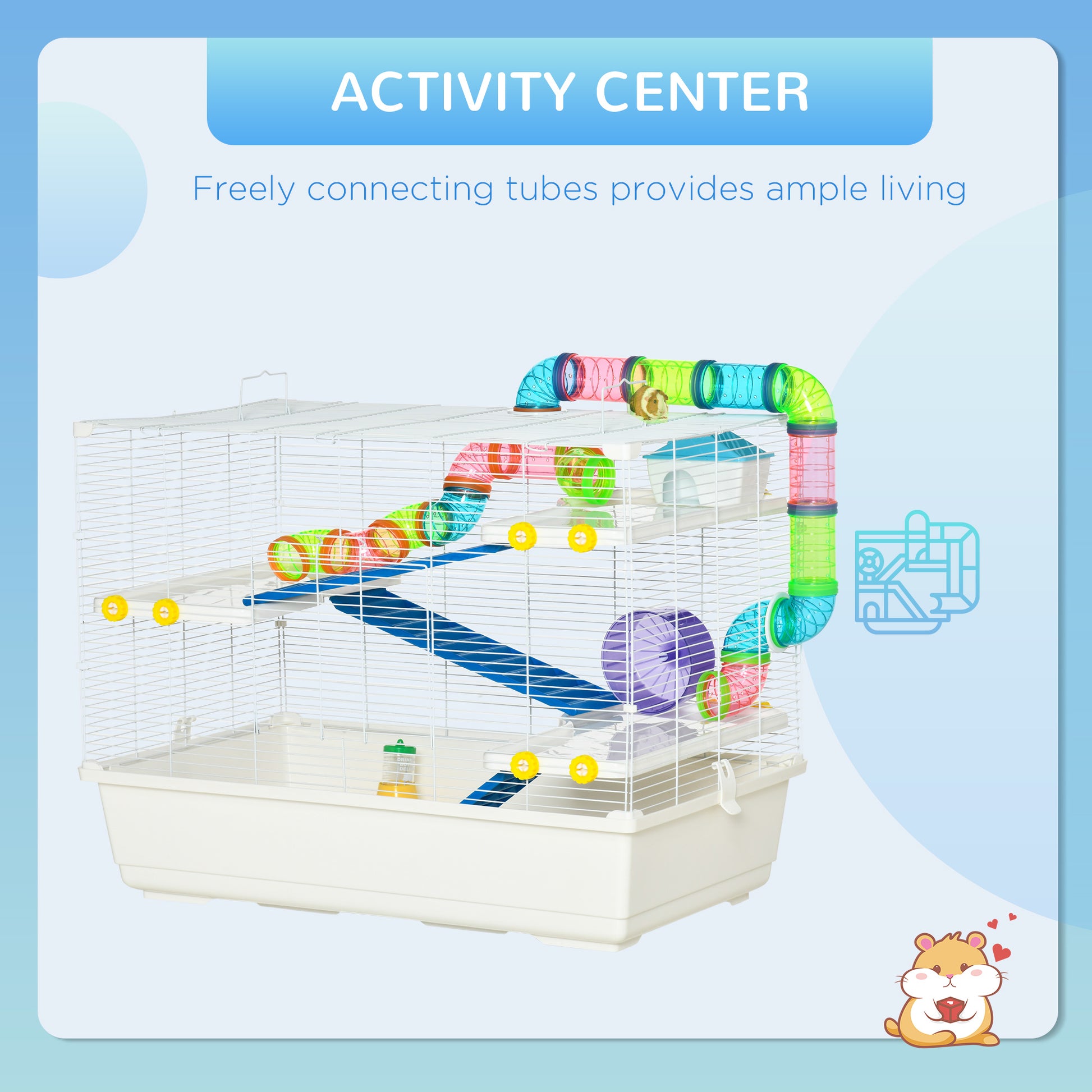 31" Large Hamster Cage, Small Animal House, Multi-storey Gerbil Haven, Tunnel Tube System, with Water Bottle, Exercise W