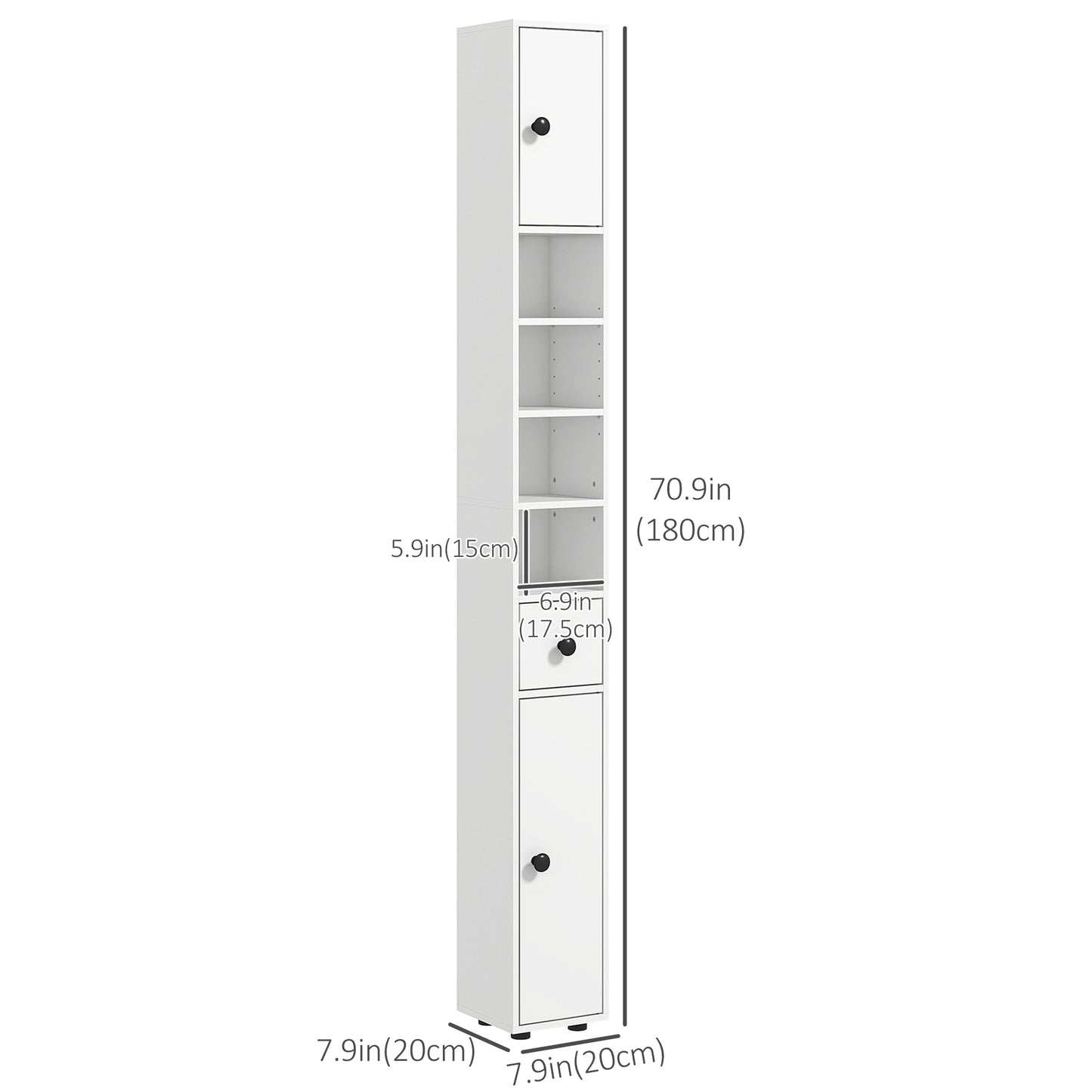 71" Tall Bathroom Storage Cabinet, Narrow Bathroom Cabinet with Open Shelves, 2 Door Cabinets, Adjustable Shelves, for K