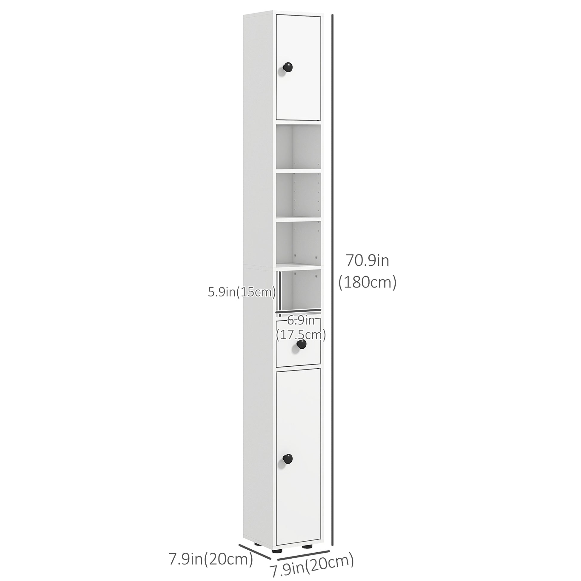 71" Tall Bathroom Storage Cabinet, Narrow Bathroom Cabinet with Open Shelves, 2 Door Cabinets, Adjustable Shelves, for K