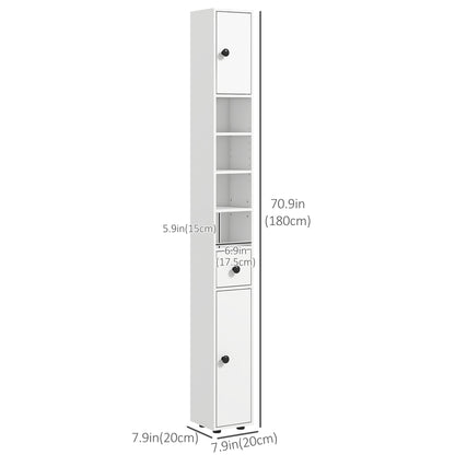 71" Tall Bathroom Storage Cabinet, Narrow Bathroom Cabinet with Open Shelves, 2 Door Cabinets, Adjustable Shelves, for K