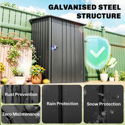 Garden Tool Storage Shed, Small Steel Shed with Lockable Door for Garden & Patio, Galvanized Steel Construction, Dark Gr