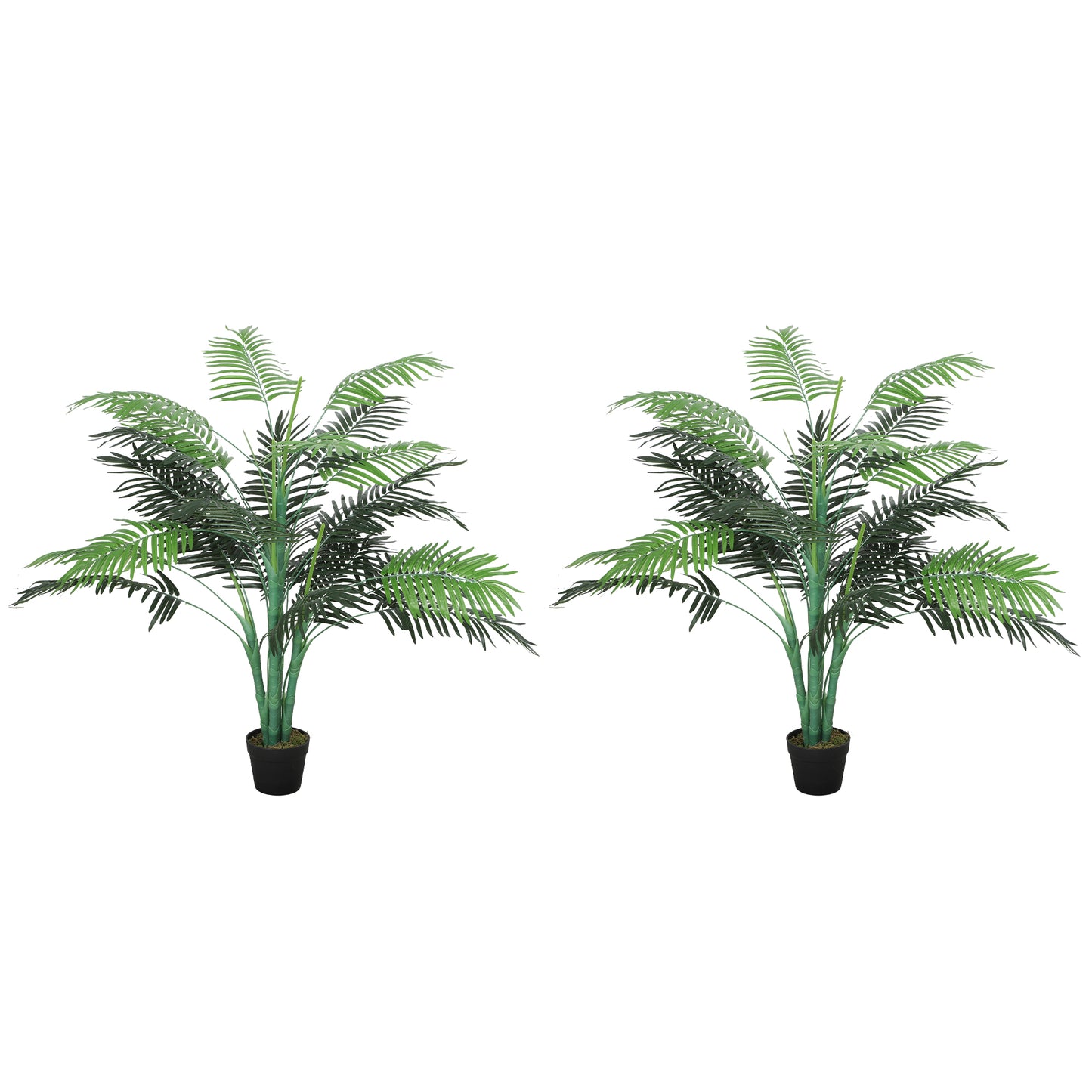4FT Artificial Palm Tree Set of 2, Fake Tropical Tree with Lifelike Leaves, Faux Plant in Pot for Indoor Decoration, Gre