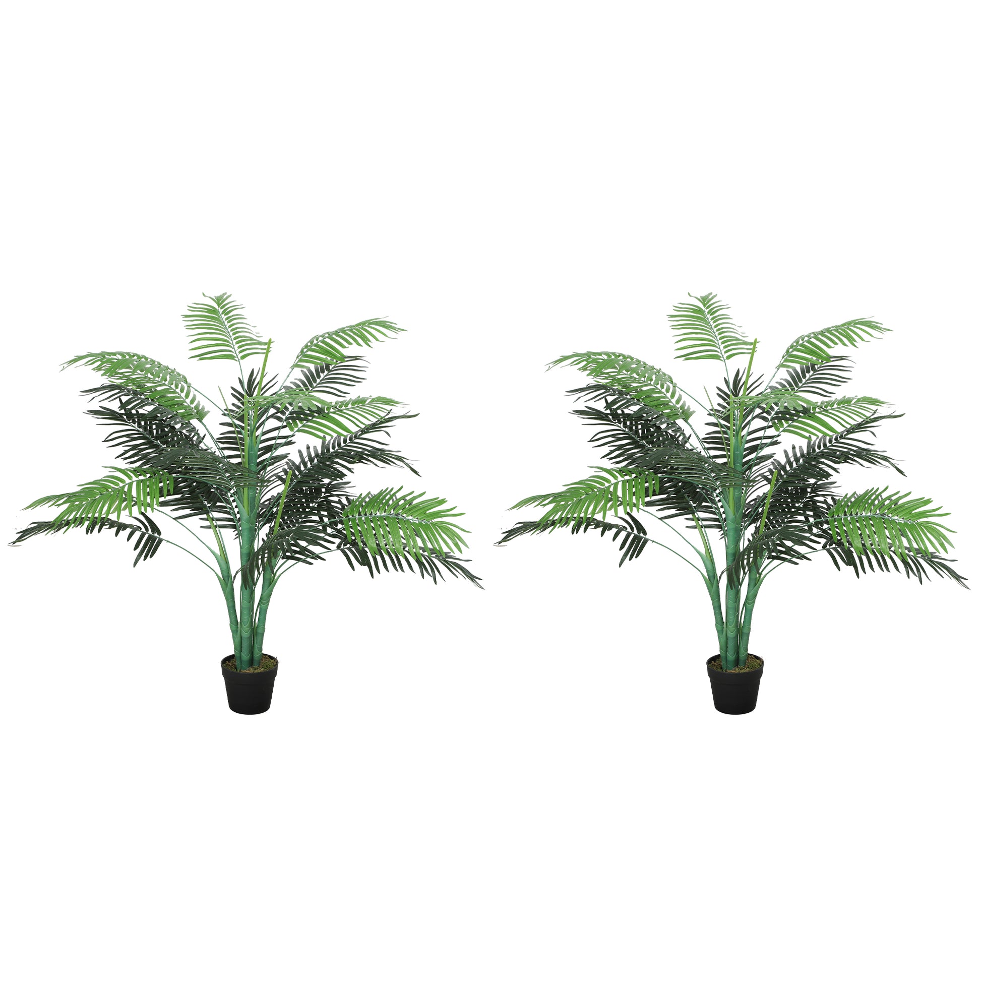 4FT Artificial Palm Tree Set of 2, Fake Tropical Tree with Lifelike Leaves, Faux Plant in Pot for Indoor Decoration, Gre