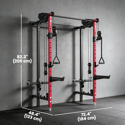 Soozier Foldable Power Cage, Space-Saving Power Rack with Pull-Up Bar, Cable Pulley System, 1540 lbs Capacity