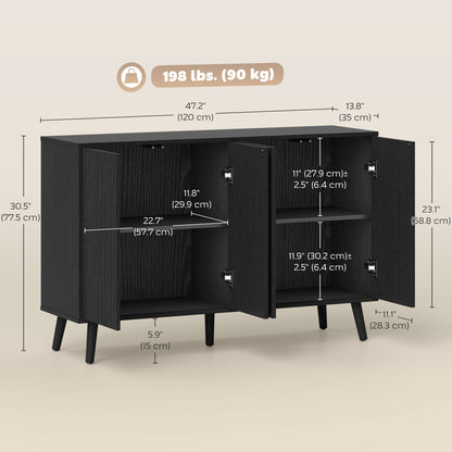 Buffet Cabinet with Storage, Modern Fluted Sideboard with Adjustable Shelves for Dining Room Living Room, Black