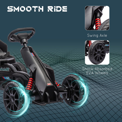 VarietyKart Pedal Go Kart with Adjustable Seat, Forward, Backward, Handbrake, Shock Absorption for 3-8 Years, Black