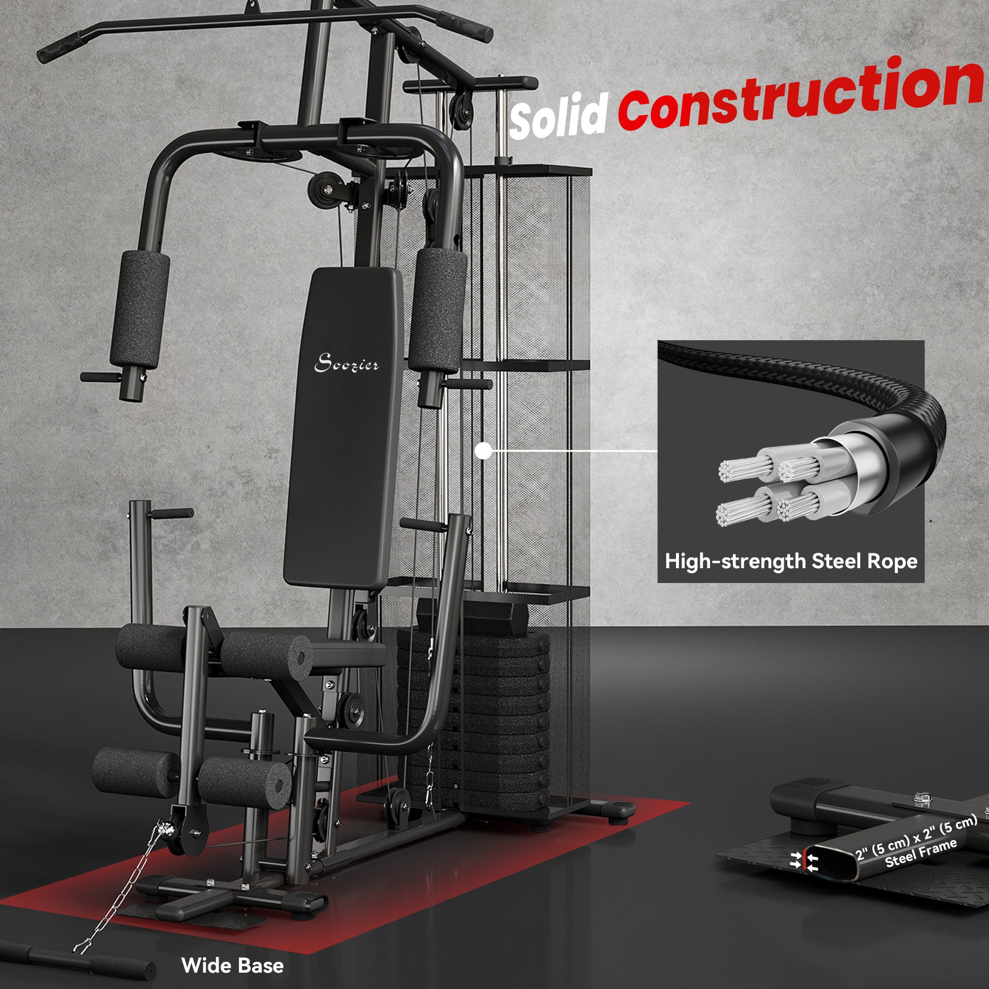 Soozier Home Gym, Multifunction Gym Equipment Workout Station with 100Lbs Weight Stack for Lat Pulldown, Leg Extensions,