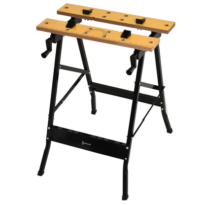Foldable Work Bench w/ 4 Adjustable Clamps, Carpenter Saw Table, MDF Surface, Steel Frame, Portable Work Bench 100kg/220