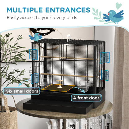 22" Bird Cage for Budgie Finches Canaries Love Birds with Wooden Stands, Slide-Out Tray, Handles, Food Containers, White