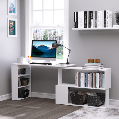 47" L Shaped Desk, 360° Rotating Corner Desk, Reversible Computer Writing Table Workstation with Storage Shelf for Home 