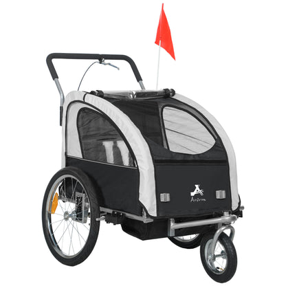 VarietyKart 2-in-1 Bike Trailer for Kids, Foldable 2-Seat Baby Stroller with 5-Point Harness, Rubber Wheels, Storage Bag