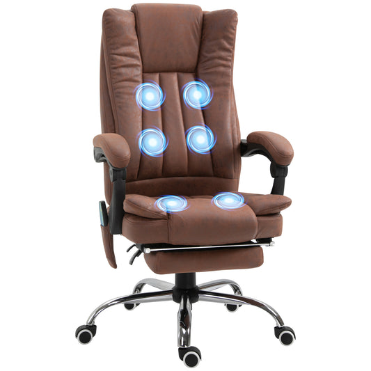 Office Chair 6-point Vibration Massage Chair Micro Fiber Recliner with Retractable Footrest Brown