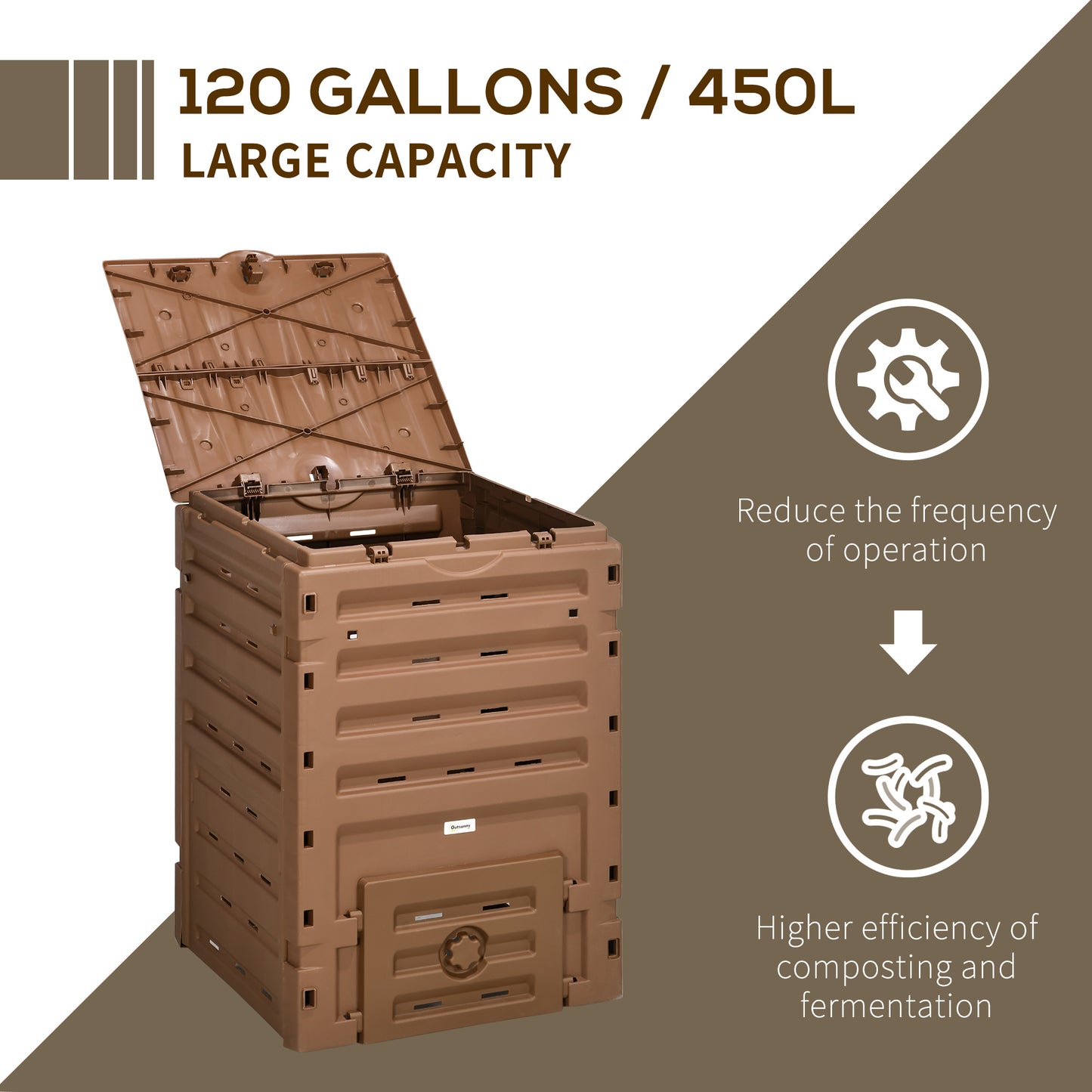 Compost Bin, Garden Composter with 80 Vents and 2 Doors, 120 Gallon (450L), Black