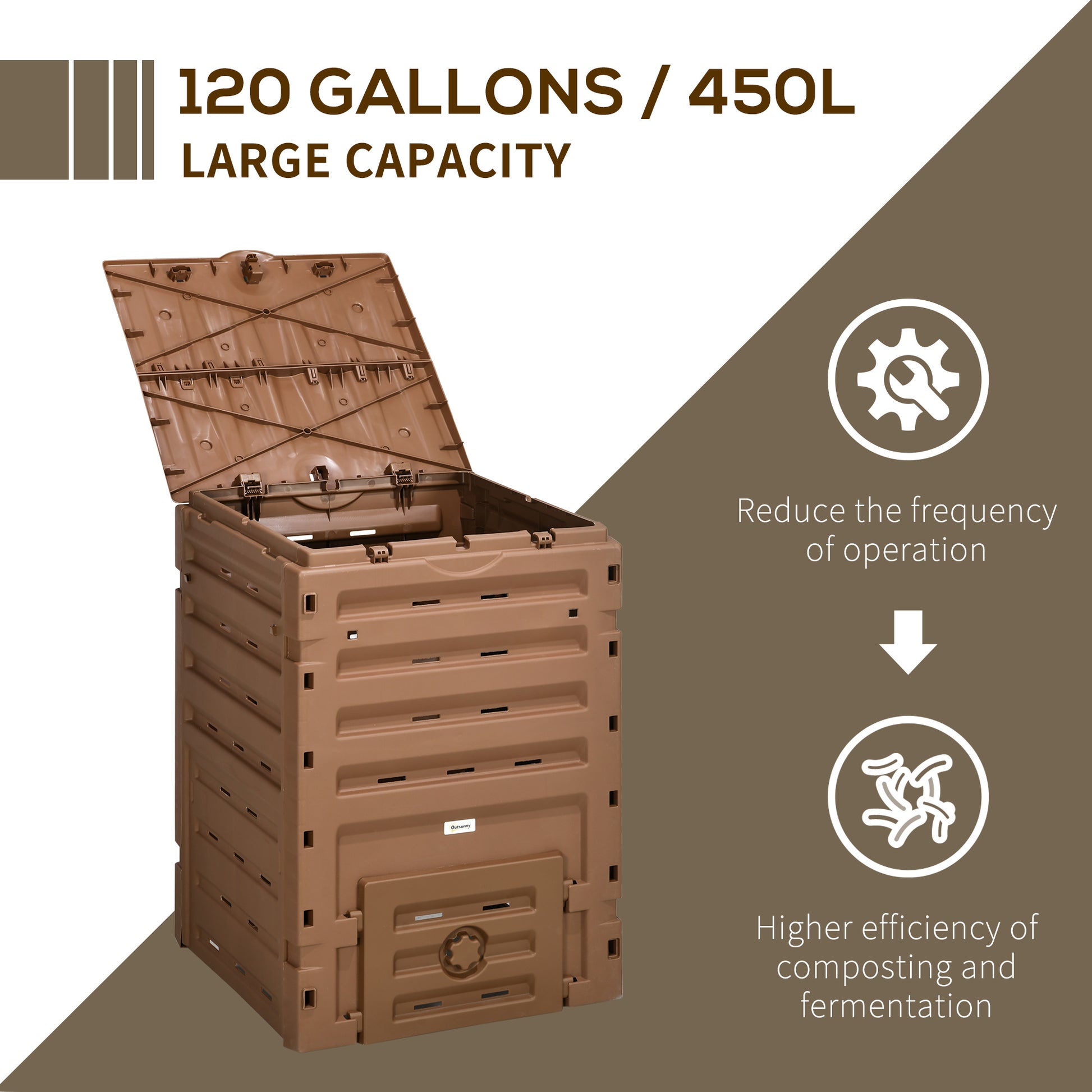 Compost Bin, Garden Composter with 80 Vents and 2 Doors, 120 Gallon (450L), Black