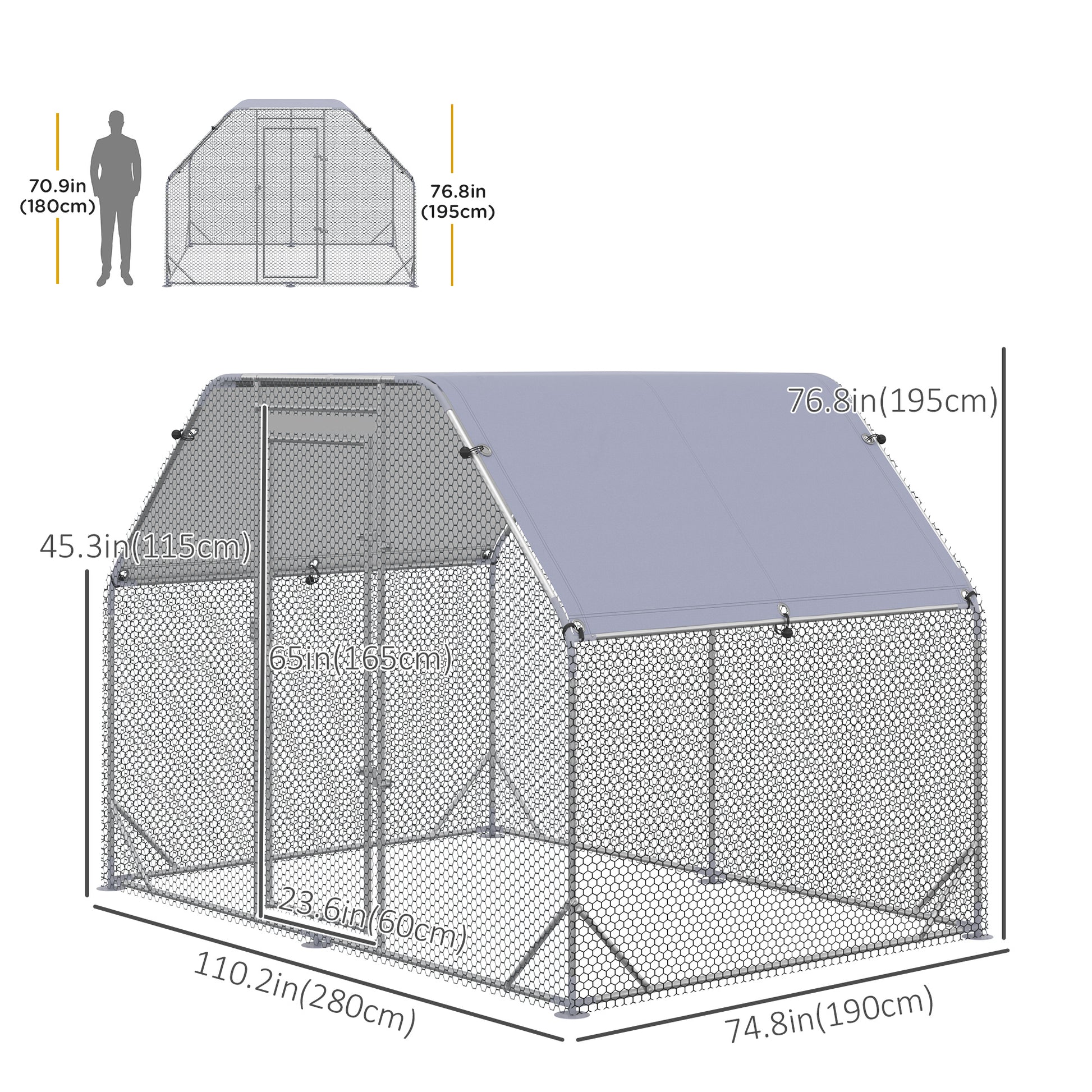 Chicken Run Outdoor, Galvanized Large Metal Chicken Coop Cage, Walk-in Enclosure Poultry Hen Run House Playpen Rabbit Hu