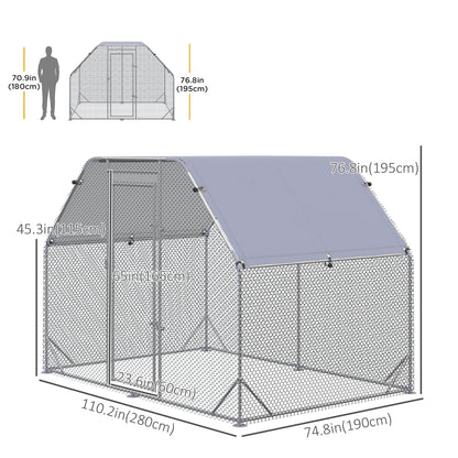 Chicken Run Outdoor, Galvanized Large Metal Chicken Coop Cage, Walk-in Enclosure Poultry Hen Run House Playpen Rabbit Hu