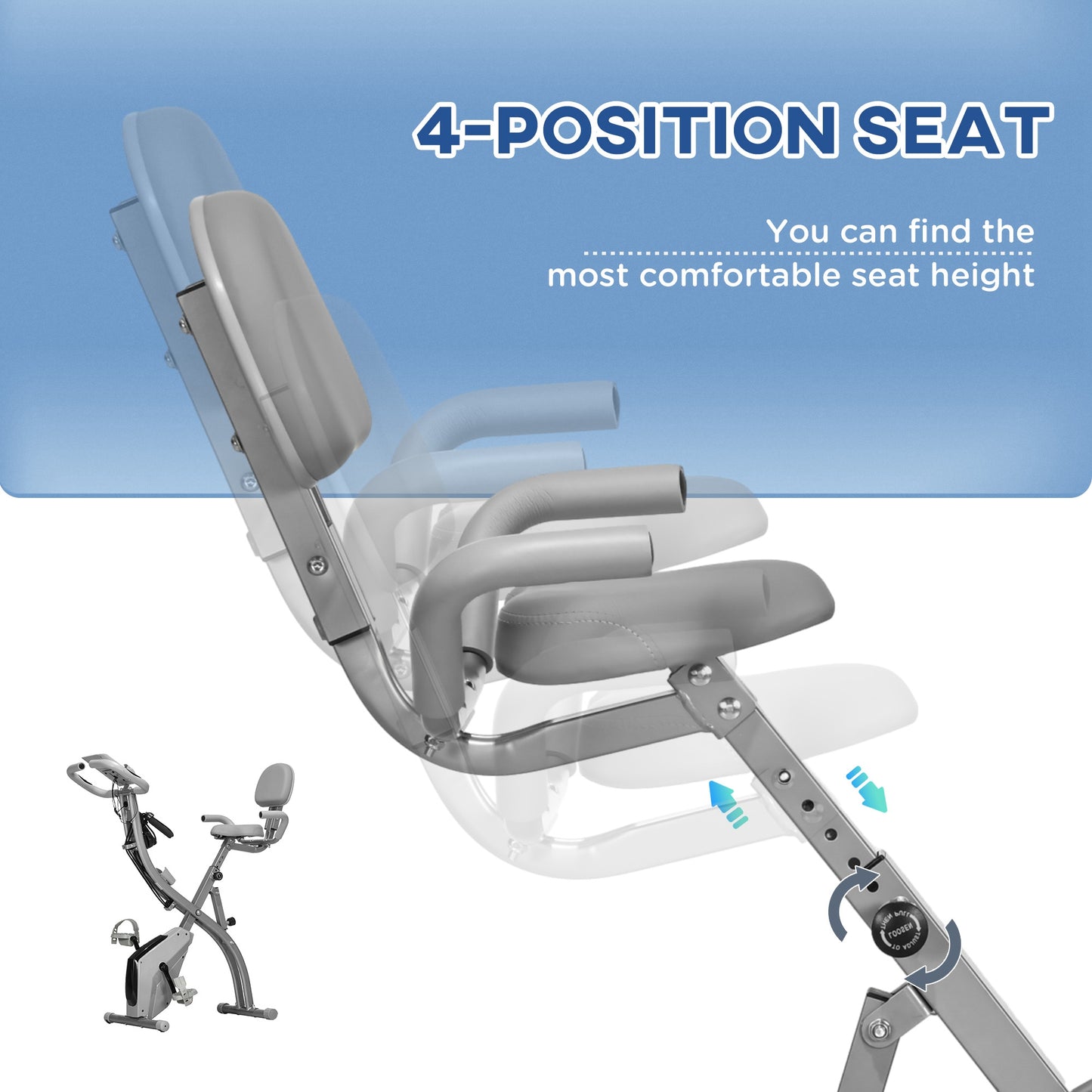 Soozier 3 in 1 Folding Exercise Bike, Foldable Stationary Bike with 8-Level Magnetic Resistance, Adjustable Seat, Grey