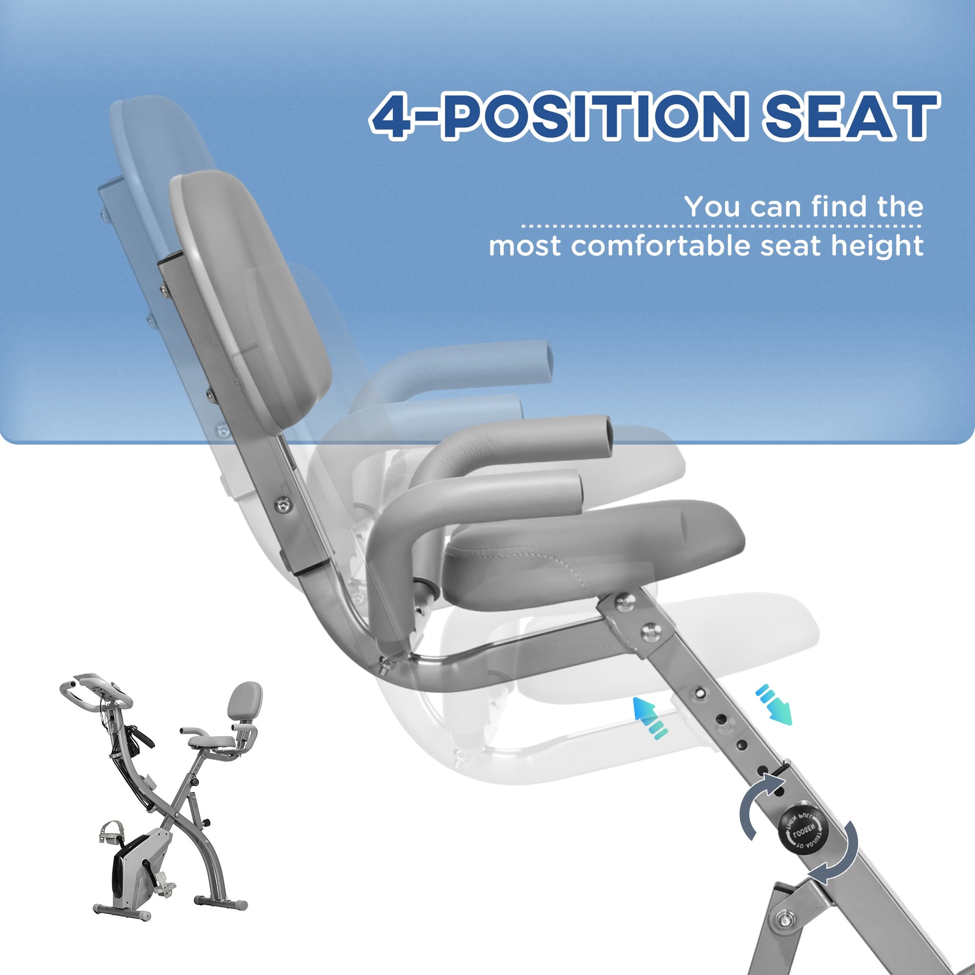 Soozier 3 in 1 Folding Exercise Bike, Foldable Stationary Bike with 8-Level Magnetic Resistance, Adjustable Seat, Grey
