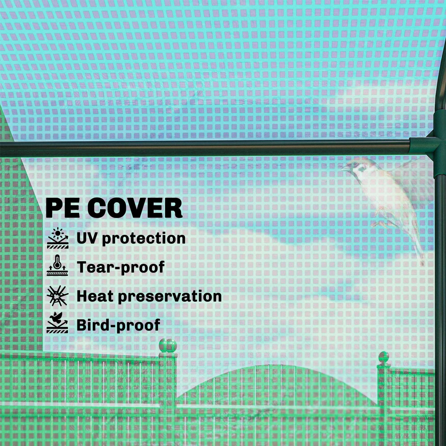Walk-in Wall Lean-to Greenhouse, 10' x 5' x 7' Outdoor Gardening Green House with PE Cover, Windows, Shelves and 2 Zippe