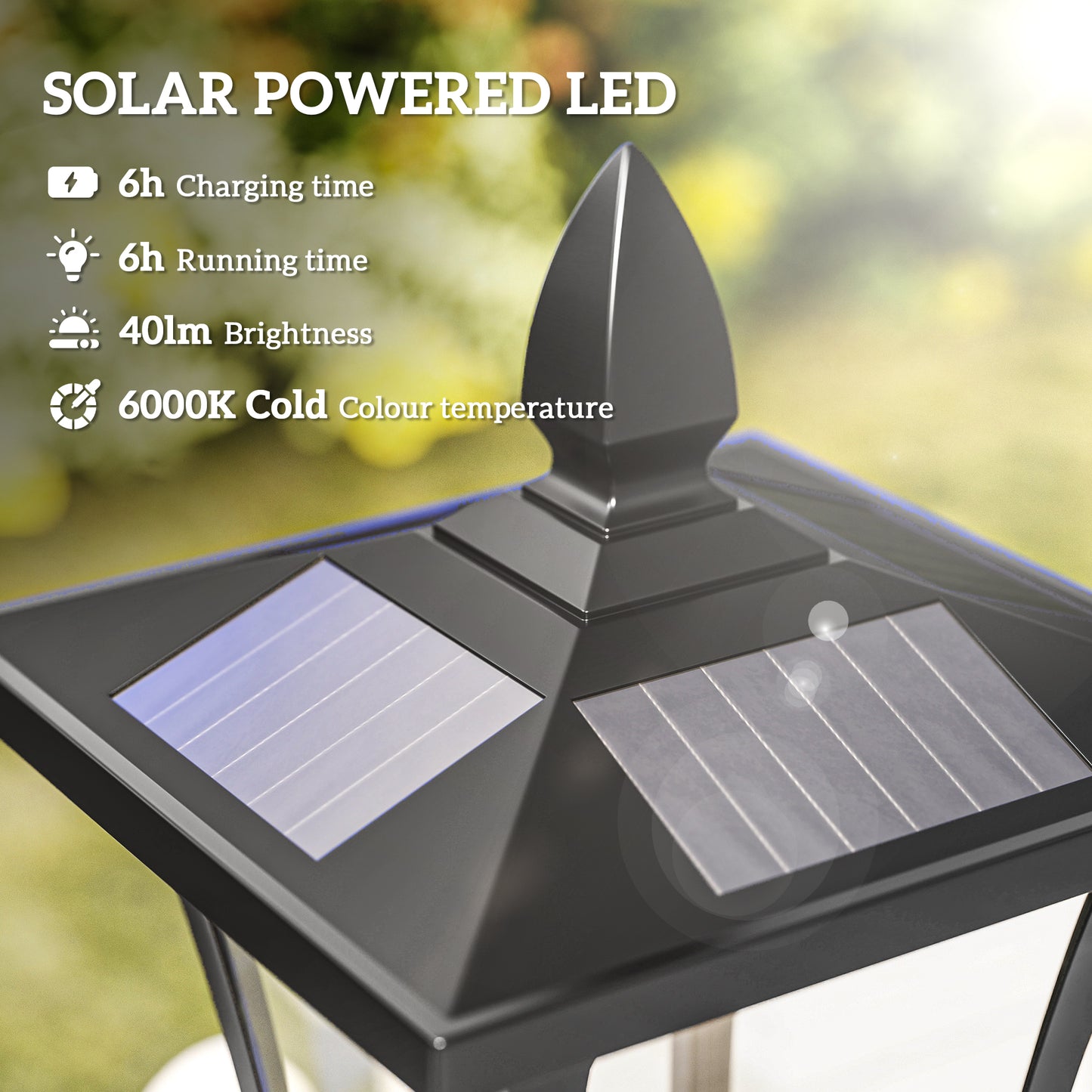 63" Single Solar Lamp Post, 40 Lumens Garden Solar-Powered LED Streetlight Style Outdoor Light Waterproof 5-6 Hours with