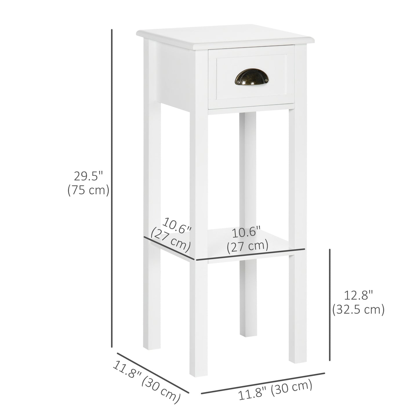 2 Tier Side Table, Set of 2, Narrow Tall End Table with Drawer and Shelf, Slim Wooden Nightstand for Living Room, Bedroo