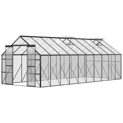 20' x 8' x 6.9' Walk-in Greenhouse with Adjustable Roof Vent, Rain Gutter and Sliding Door for Winter, Large Aluminum Gr