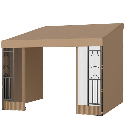 10' x 10' Wall Pergola with 2 Curtains and 2 Nettings UV Resistant Gazebo for Patio, Deck, Khaki