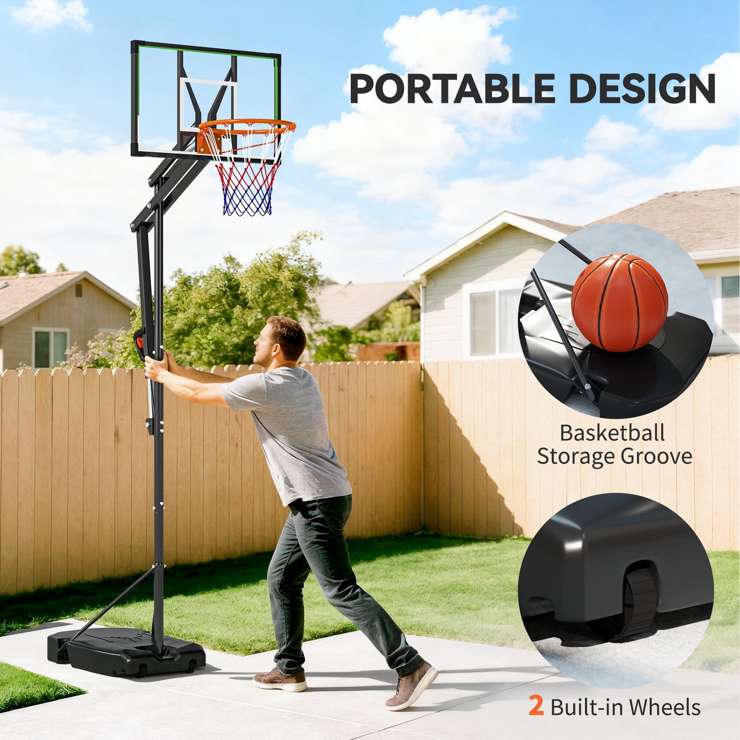 Soozier 4.1-8.5ft Adjustable Basketball Hoop with 33" Shatterproof Board, 18" Rim, Wheels and Fillable Base, for Teens A