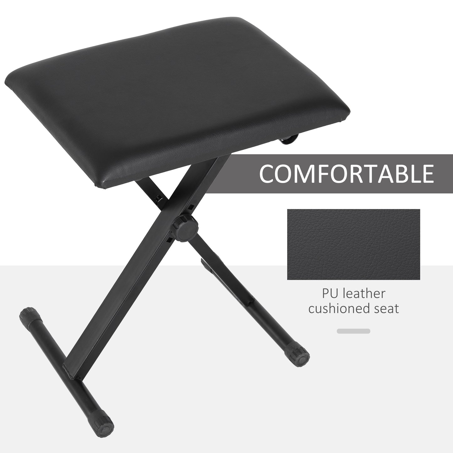Adjustable Piano Bench, X-Style Folding Piano Stool with Padded Seat, Non-Slip Rubber Feet, Keyboard Chair, Black