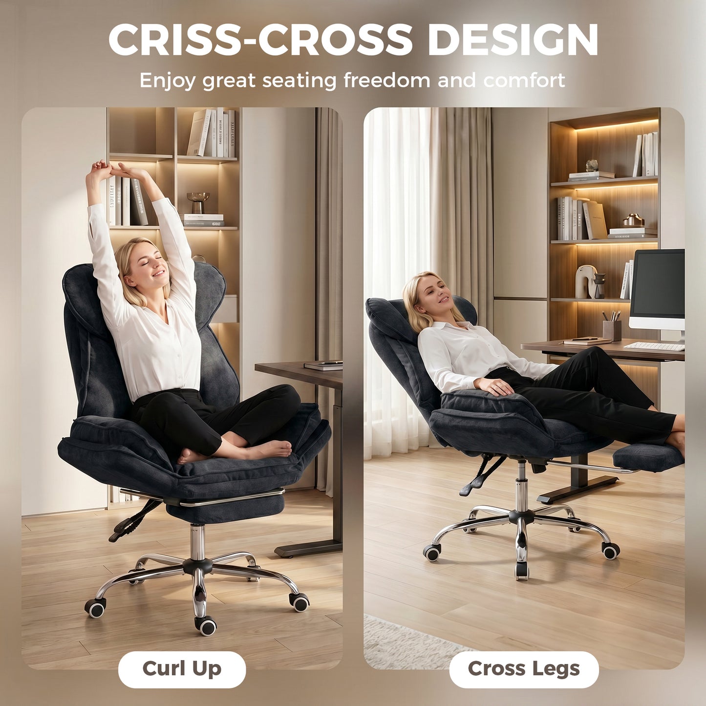 Big and Tall Office Chair Footrest Executive Desk Chair High Back Snowflake Velvet Reclining, Black