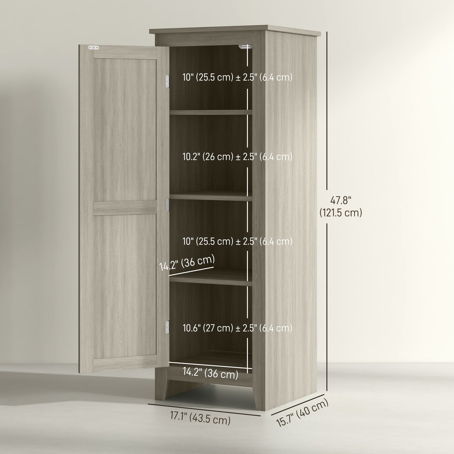 48" Kitchen Pantry Storage Cabinet w/ Barn Door, Kitchen Pantry Cabinet w/ Adjustable Shelves, Grey Wood Grain