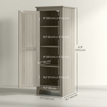 48" Kitchen Pantry Storage Cabinet w/ Barn Door, Kitchen Pantry Cabinet w/ Adjustable Shelves, Grey Wood Grain