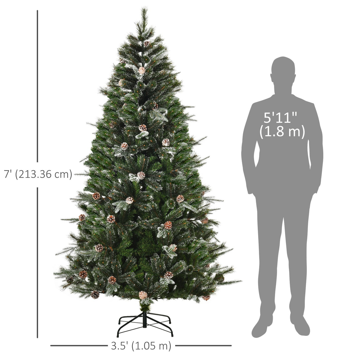 HOMCM 7FT Artificial Christmas Snow Pine Tree Holiday Home Xmas Decoration with Automatic Open, Pinecone, Green