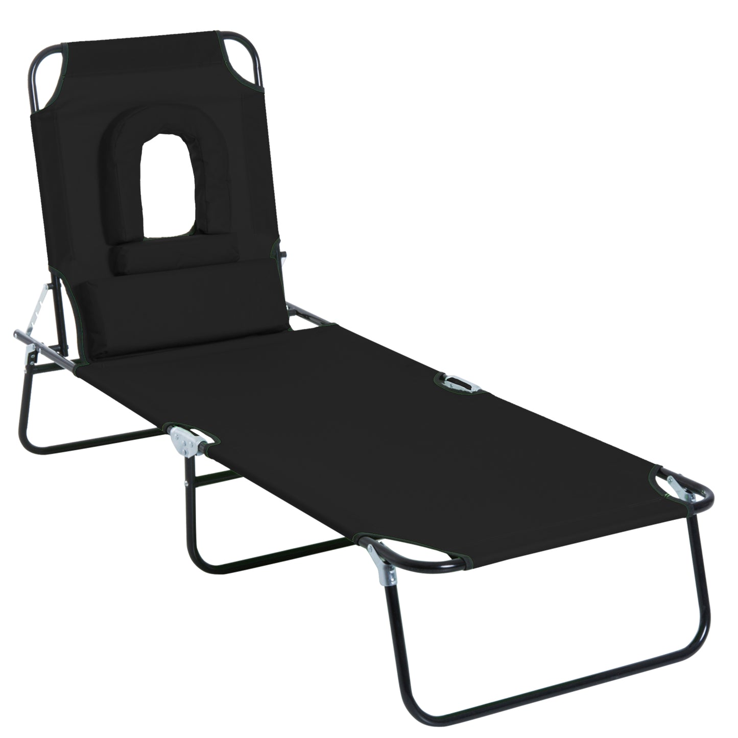 Adjustable Outdoor Lounge Chair, Garden Folding Chaise Lounge with Face Hole Reclining Tanning Chair Seat, Folding Campi