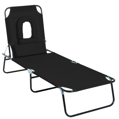 Adjustable Outdoor Lounge Chair, Garden Folding Chaise Lounge with Face Hole Reclining Tanning Chair Seat, Folding Campi