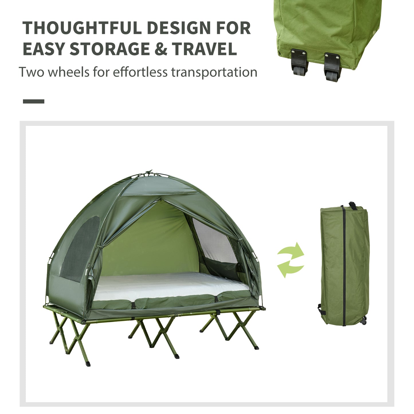 All in 1 Camping Combo Portable Folding Camping Tent Cot Air Mattress w/ Carry Bag and Pump Hiking Shelter Sleeping Bed 