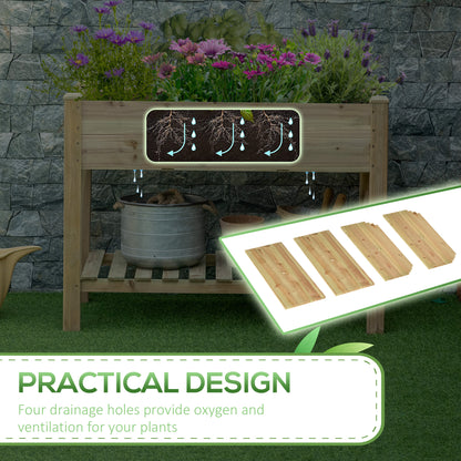 45" x 22" x 33" Raised Garden Bed with Legs and Storage Shelf, Wooden Elevated Planter Box with Drainage Holes for Backy