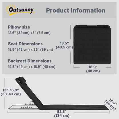 2 Pieces Beach Lounge Chair, Outdoor Folding Chaise Lounge Set w/ Pillow for Sunbath, Snap, Black