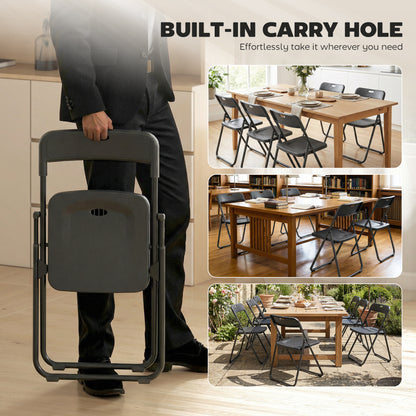 Folding Chairs 6 Pack, Plastic Foldable Chairs with Vent, Carry Hole and Steel Frame for Home, Office, Dining, Black