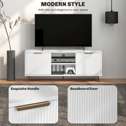TV Stand with Storage for 55 Inch TV, Modern TV Cabinet with 2 Open Shelves and 2 Cabinets for Living Room, White