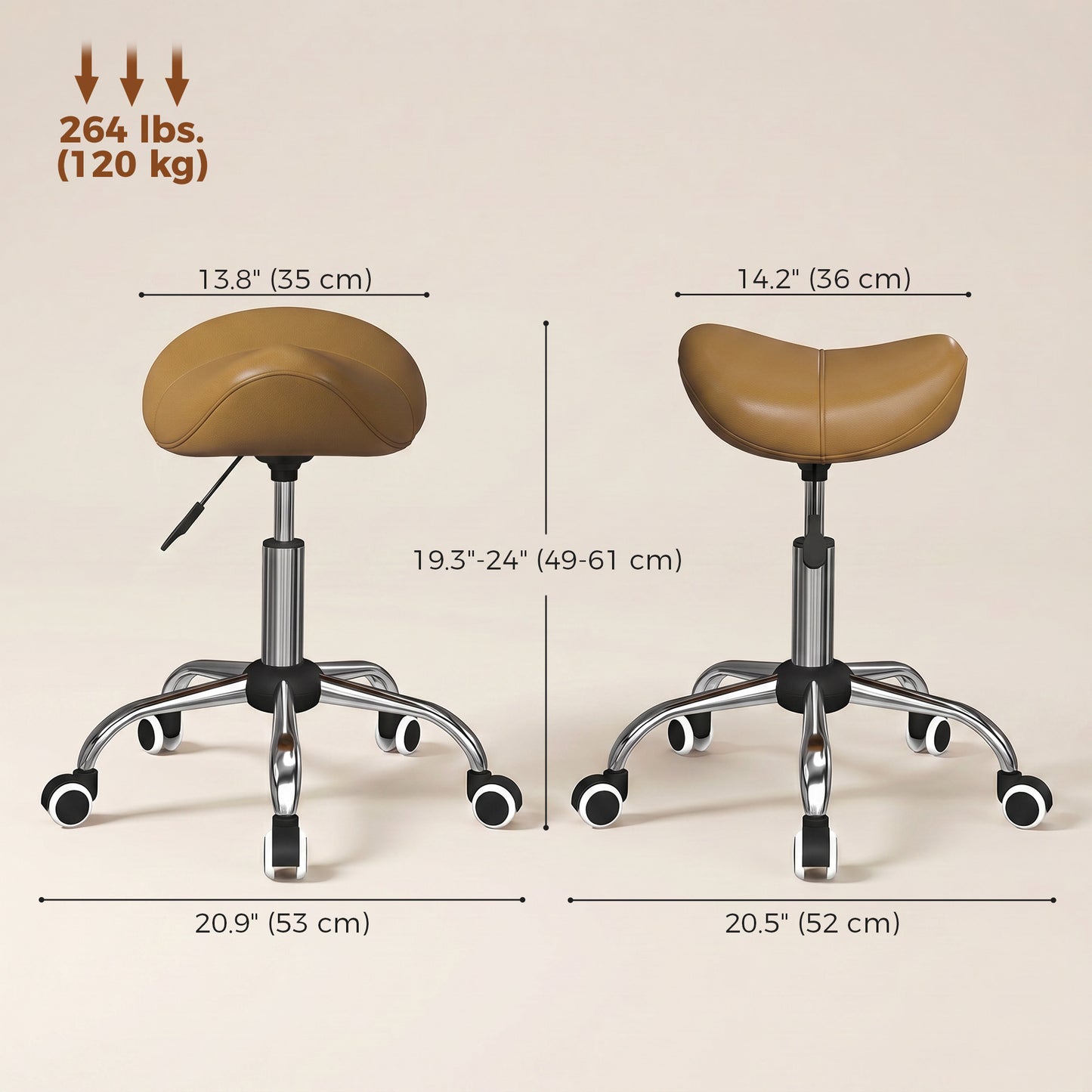 Adjustable PU Leather Saddle Chair with 360° Swivel, Healthy Posture, Saddle Chair for Massage Home Office, Light Brown