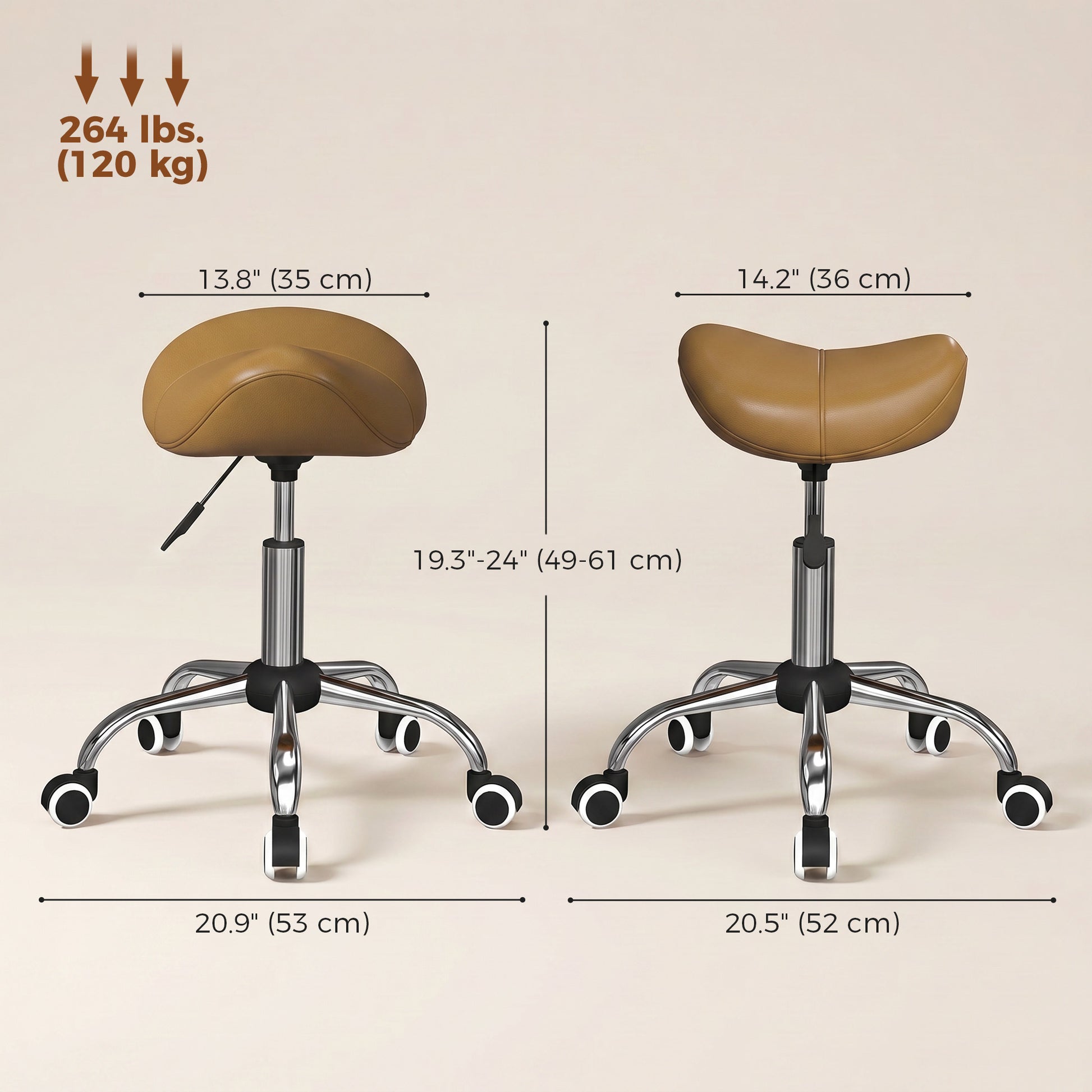 Adjustable PU Leather Saddle Chair with 360° Swivel, Healthy Posture, Saddle Chair for Massage Home Office, Light Brown