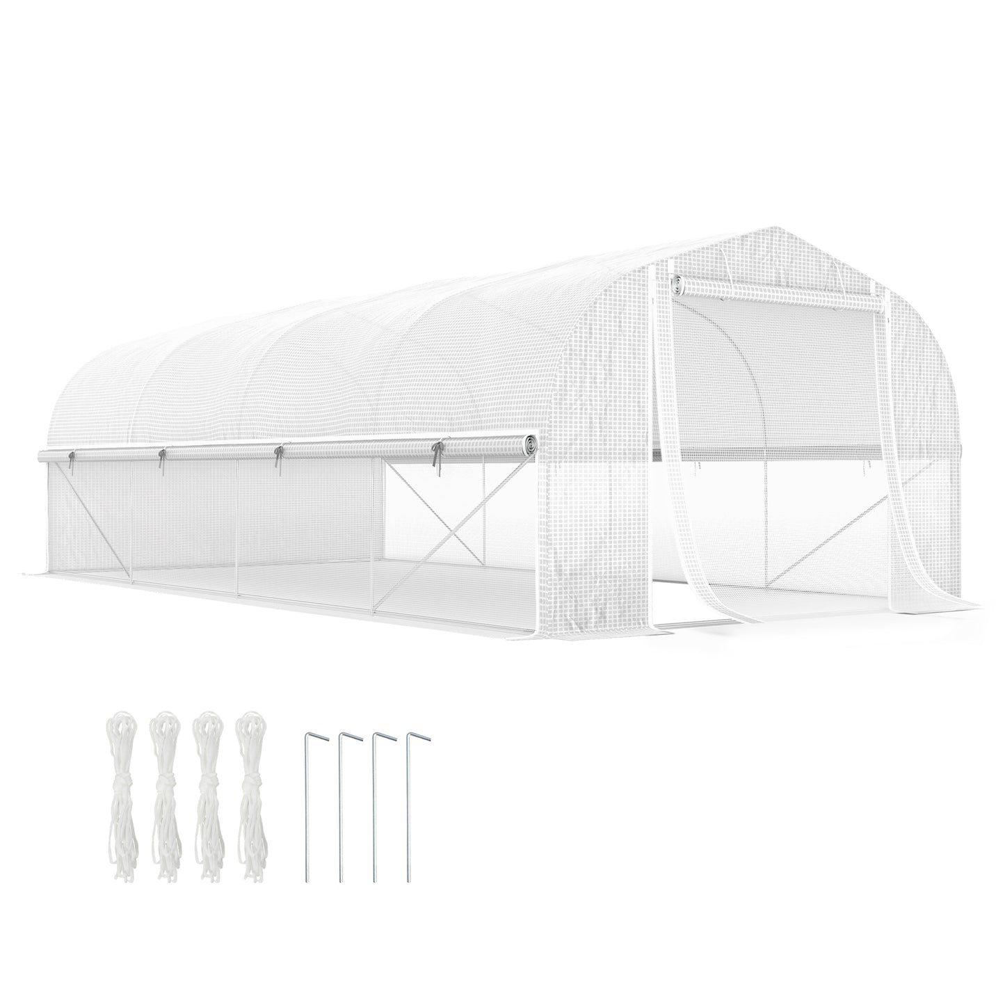 19.5' x 10' x 6.6' Tunnel Greenhouse Outdoor Green House with Roll-up Mesh Sidewalls, Mesh Door, Galvanized Steel, Wind 