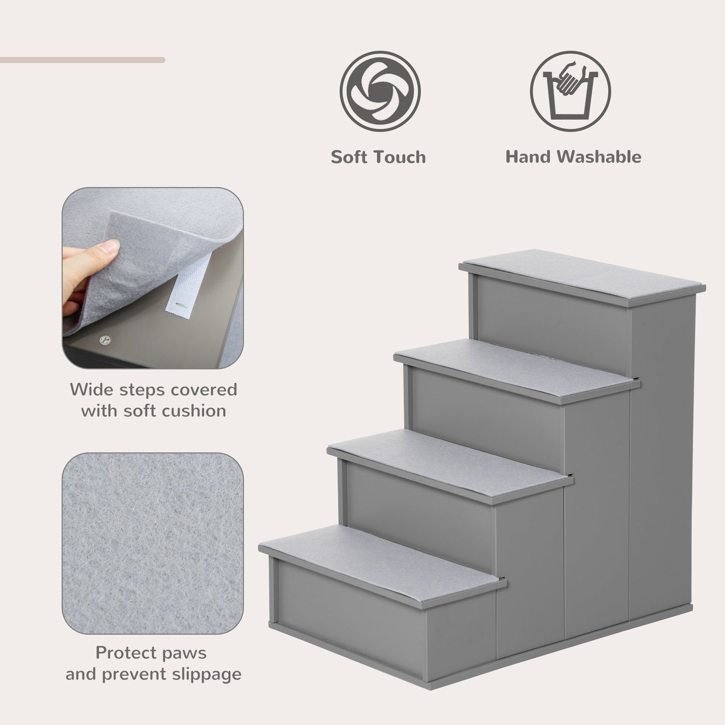 Dog Steps Pet Stairs for Bed Cat Ladder for Couch with Non-Slip Carpet, 15.7" x 23.2" x 21.3", Grey